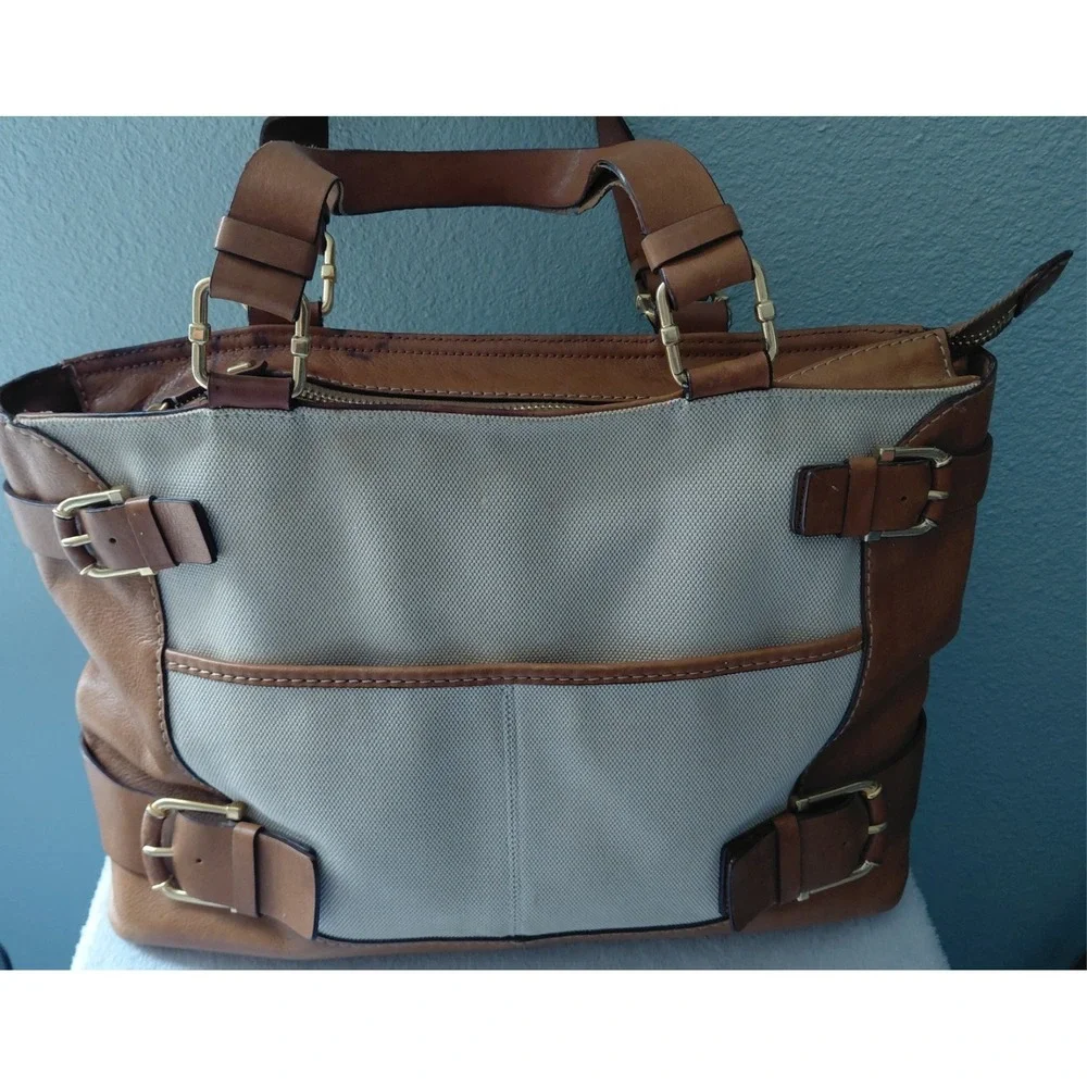 Michael Kors Classic Leather And Canvas Handbag Read Description